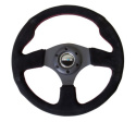 Reinforced Steering Wheel- 320mm Sport Suede Steering Wheel w/ red stitch