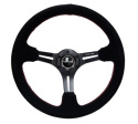 REINFORCED 350mm Sport Steering Wheel SUEDE (3\'\' Deep) Black Leather with Red Stitch
