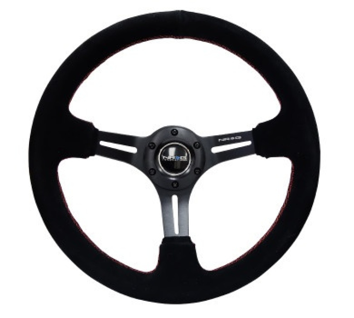 REINFORCED 350mm Sport Steering Wheel SUEDE (3\'\' Deep) Black Leather with Red Stitch in the group Interior / Steering Wheels & Hubs / Sports steering wheels & Wooden steering wheels / Drifting Steering Wheels at DDESIGN Scandinavia AB (NRG-RST-018S-RS)