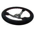 REINFORCED 350mm Sport Steering Wheel SUEDE (3\'\' Deep) Black Leather with Red Stitch