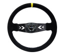 Reinforced Steering Wheel NRG Arrow cut out two spoke 350mm Sport Stereing Wheel Suede (3\'\' Deep) Black Suede, yellow Center Marking,