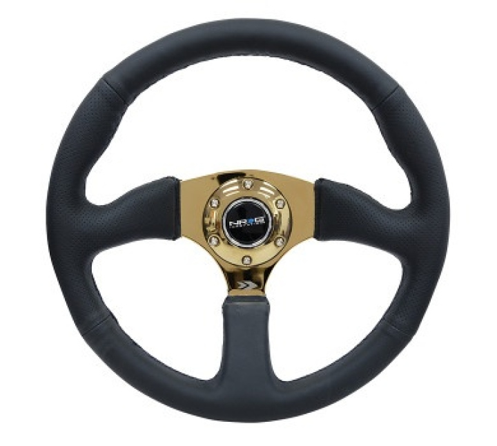Reinforced Steering Wheel- 350mm Sport Leather Racing (2.5\'\' Deep) Comfort Grip 4mm metal gold spoke in the group Interior / Steering Wheels & Hubs / Sports steering wheels & Wooden steering wheels / Sport Steering Wheels at DDESIGN Scandinavia AB (NRG-RST-023GD-R)