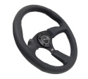 Reinforced Steering Wheel- 350mm Sport Leather Racing (2.5\'\' Deep) Comfort Grip 5mm matte black spoke