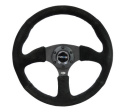 Reinforced Steering Wheel- 350mm Sport Suede Racing (2.5\'\' Deep) Comfort Grip, 5mm matte black spoke