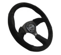 Reinforced Steering Wheel- 350mm Sport Suede Racing (2.5\'\' Deep) Comfort Grip, 5mm matte black spoke