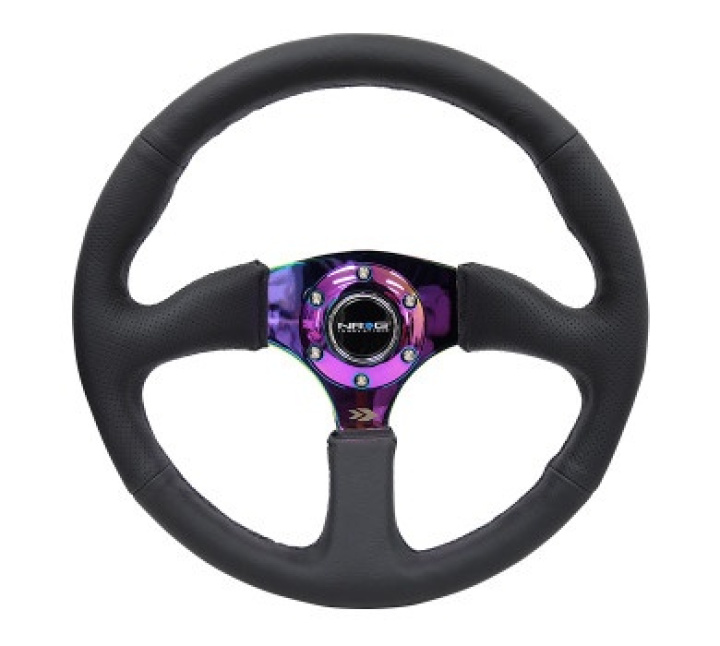 Reinforced Steering Wheel- 350mm Sport Leather Racing (2.5\'\' Deep) Comfort Grip, 4mm neochrome spoke in the group Interior / Steering Wheels & Hubs / Sports steering wheels & Wooden steering wheels / Sport Steering Wheels at DDESIGN Scandinavia AB (NRG-RST-023MC-R)