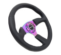 Reinforced Steering Wheel- 350mm Sport Leather Racing (2.5\'\' Deep) Comfort Grip, 4mm neochrome spoke