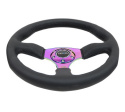 Reinforced Steering Wheel- 350mm Sport Leather Racing (2.5\'\' Deep) Comfort Grip, 4mm neochrome spoke