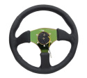 Reinforced Steering Wheel- 350mm Sport Leather Racing (2.5\'\' Deep) Comfort Grip, 4mm neochrome spoke