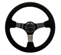 RACE STYLE - 350mm sport steering wheel blk Suede w/ red baseball stitching - BLACK spoke