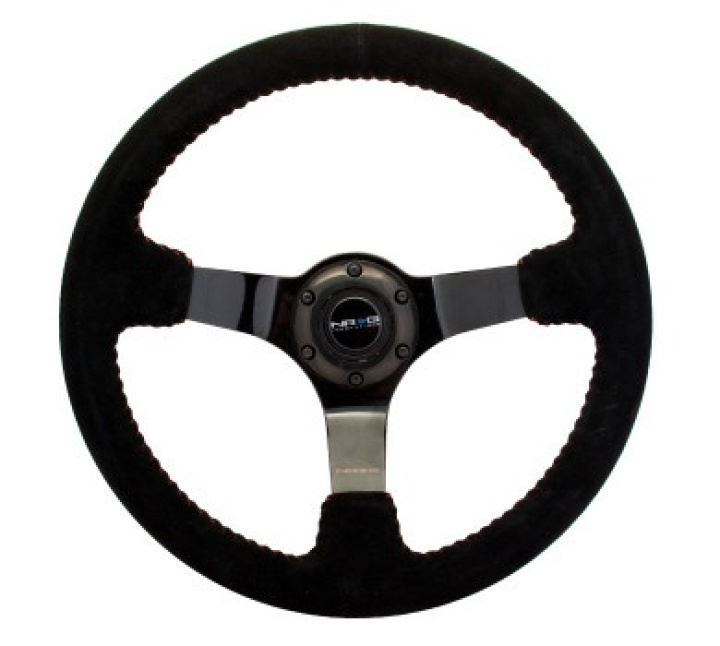 RACE STYLE - 350mm sport steering wheel blk Suede w/ red baseball stitching - BLACK spoke in the group Interior / Steering Wheels & Hubs / Sports steering wheels & Wooden steering wheels / Drifting Steering Wheels at DDESIGN Scandinavia AB (NRG-RST-036BK-S)