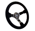 RACE STYLE - 350mm sport steering wheel blk Suede w/ red baseball stitching - BLACK spoke