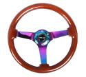 Reinforced Steering Wheel - Classic Dark Wood Grain Wheel (3\'\' Deep, 4mm ), 350mm, 3  Solid spoke center in Neochrome