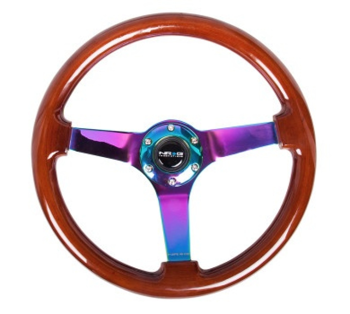 Reinforced Steering Wheel - Classic Dark Wood Grain Wheel (3\'\' Deep, 4mm ), 350mm, 3 Solid spoke center in Neochrome in the group Interior / Steering Wheels & Hubs / Sports steering wheels & Wooden steering wheels / Wood Steering Wheels at DDESIGN Scandinavia AB (NRG-RST-036BR-MC)