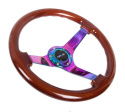 Reinforced Steering Wheel - Classic Dark Wood Grain Wheel (3\'\' Deep, 4mm ), 350mm, 3  Solid spoke center in Neochrome