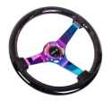 Classic Black Sparkled Wood Grain Wheel (3\'\' Deep,4mm), 350mm, 3 Solid spoke center in Neochrome