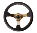 Reinforced Steering Wheel - (3\'\' Deep, 4mm ) 350mm Sport wheel  - Black Leather, Red Baseball Stitch, Gold spoke