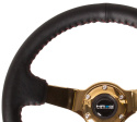 Reinforced Steering Wheel - (3\'\' Deep, 4mm ) 350mm Sport wheel  - Black Leather, Red Baseball Stitch, Gold spoke