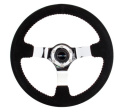 RACE STYLE - 350mm sport steering wheel blk Suede w/ red baseball stitching - CHROME spoke