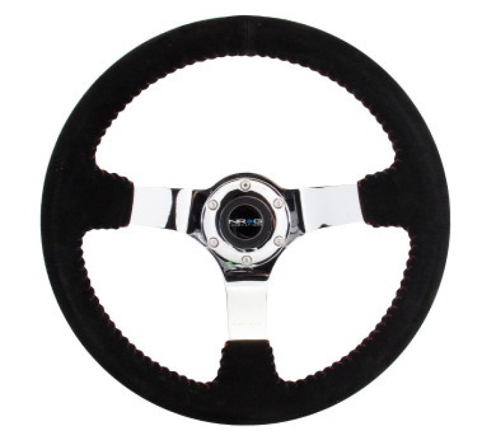 RACE STYLE - 350mm sport steering wheel blk Suede w/ red baseball stitching - CHROME spoke in the group Interior / Steering Wheels & Hubs / Sports steering wheels & Wooden steering wheels / Drifting Steering Wheels at DDESIGN Scandinavia AB (NRG-RST-036CH-S)