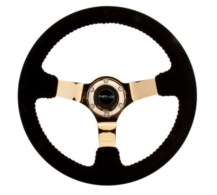 RACE STYLE - 350mm sport steering wheel blk Suede w/ red baseball stitching - CHROME GOLD spoke in the group Interior / Steering Wheels & Hubs / Sports steering wheels & Wooden steering wheels / Drifting Steering Wheels at DDESIGN Scandinavia AB (NRG-RST-036GD-S)