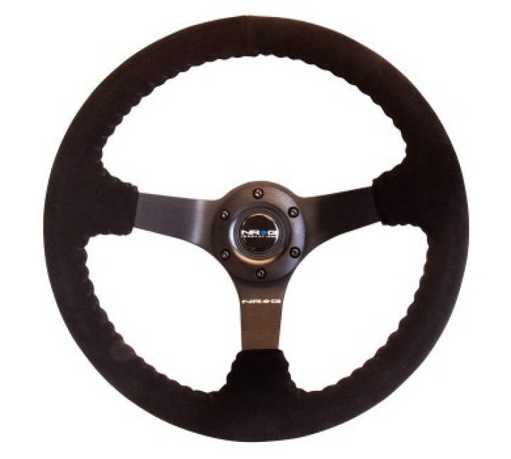 Reinforced Steering Wheel-Odi signature RACE STYLE - 350mm sport steering wheel (3\' deep) black Suede w/ Black baseball stitching - Matte Black spoke in the group Interior / Steering Wheels & Hubs / Sports steering wheels & Wooden steering wheels / Drifting Steering Wheels at DDESIGN Scandinavia AB (NRG-RST-036MB-S)