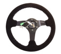 Reinforced Steering Wheel-Odi signature RACE STYLE - 350mm sport steering wheel (3\' deep) black Suede w/ Black baseball stitching - Matte Black spoke