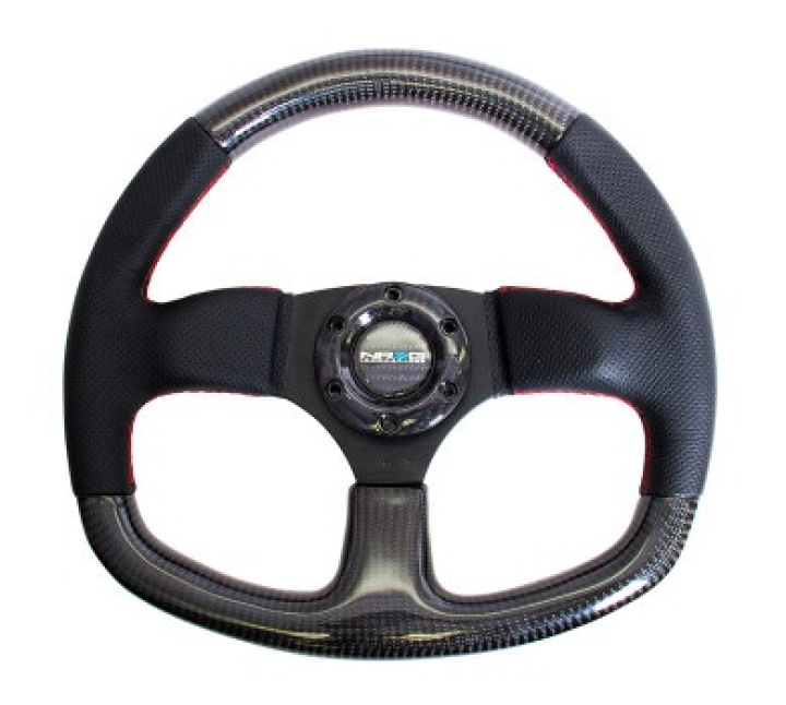 CARBON FIBER STEERING WHEEL 320mm FLAT BOTTOM w/ Red stitching in the group Interior / Steering Wheels & Hubs / Sports steering wheels & Wooden steering wheels / Sport Steering Wheels at DDESIGN Scandinavia AB (NRG-ST-009CFRS)
