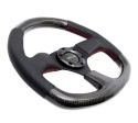CARBON FIBER STEERING WHEEL 320mm FLAT BOTTOM w/ Red stitching