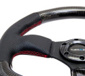 CARBON FIBER STEERING WHEEL 320mm FLAT BOTTOM w/ Red stitching