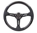 CARBON FIBER STEERING WHEEL W/ LEATHER ACCENT 350mm 1.5\'\' DEEP BLACK STICHING