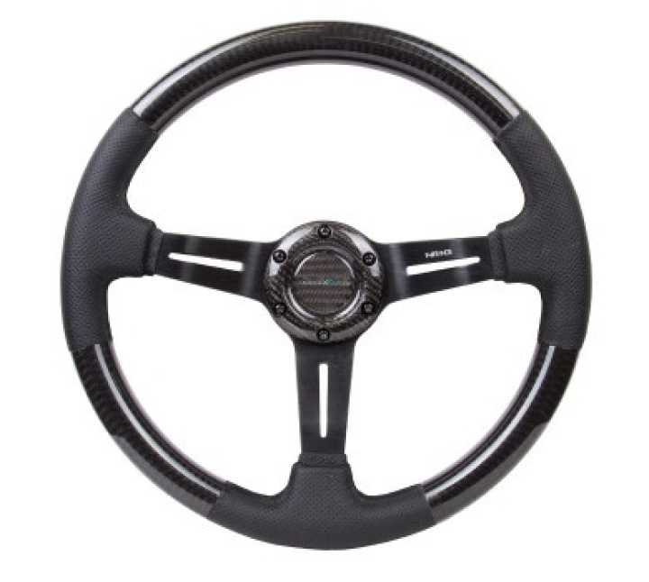 CARBON FIBER STEERING WHEEL W/ LEATHER ACCENT 350mm 1.5\'\' DEEP BLACK STICHING in the group Interior / Steering Wheels & Hubs / Sports steering wheels & Wooden steering wheels at DDESIGN Scandinavia AB (NRG-ST-010CFBS)