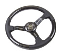 CARBON FIBER STEERING WHEEL W/ LEATHER ACCENT 350mm 1.5\'\' DEEP BLACK STICHING