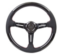 CARBON FIBER STEERING WHEEL W/ LEATHER ACCENT 350mm 1.5\'\' DEEP RED STICHING