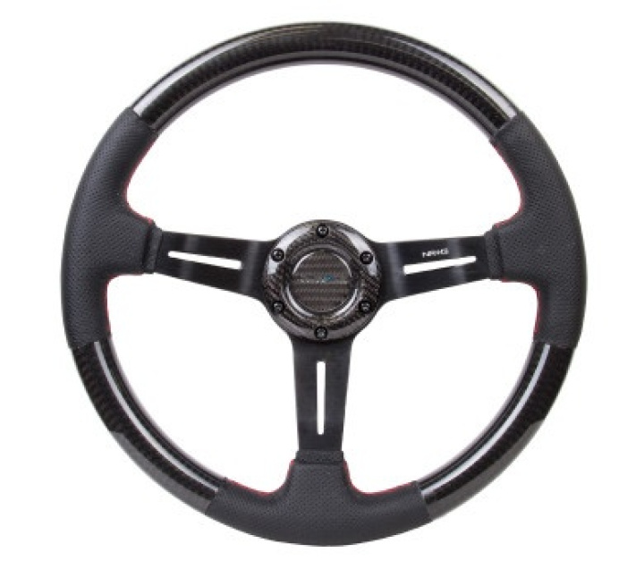 CARBON FIBER STEERING WHEEL W/ LEATHER ACCENT 350mm 1.5\'\' DEEP RED STICHING in the group Interior / Steering Wheels & Hubs / Sports steering wheels & Wooden steering wheels / Drifting Steering Wheels at DDESIGN Scandinavia AB (NRG-ST-010CFRS)
