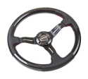 CARBON FIBER STEERING WHEEL W/ LEATHER ACCENT 350mm 1.5\'\' DEEP RED STICHING
