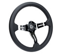 Light Weight Gaming Steering Wheel - Splitz Chrome Silver Spokes Perforated Leather NRG