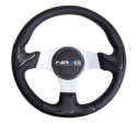 CARBON FIBER STEERING WHEEL 350mm SILVER frame blk stitching w/ RUBBER COVER HORN BUTTON