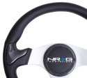 CARBON FIBER STEERING WHEEL 350mm SILVER frame blk stitching w/ RUBBER COVER HORN BUTTON