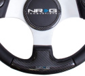 CARBON FIBER STEERING WHEEL 350mm SILVER frame blk stitching w/ RUBBER COVER HORN BUTTON