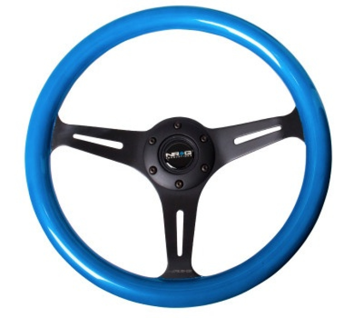 Classic Wood Grain Wheel 330mm 3 spoke center in blackBlue NRG in the group Interior / Steering Wheels & Hubs / Sports steering wheels & Wooden steering wheels / Wood Steering Wheels at DDESIGN Scandinavia AB (NRG-ST-015BK-BL)