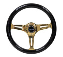 Classic Wood Grain Wheel350mm 3 Chrome Gold SpokesBlack Grip NRG