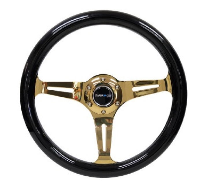 Classic Wood Grain Wheel350mm 3 Chrome Gold SpokesBlack Grip NRG in the group Interior / Steering Wheels & Hubs / Sports steering wheels & Wooden steering wheels / Wood Steering Wheels at DDESIGN Scandinavia AB (NRG-ST-015CG-BK)