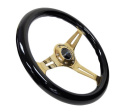 Classic Wood Grain Wheel350mm 3 Chrome Gold SpokesBlack Grip NRG