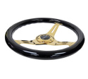 Classic Wood Grain Wheel350mm 3 Chrome Gold SpokesBlack Grip NRG