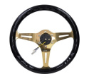 Classic Wood Grain Wheel350mm 3 Chrome Gold SpokesBlack Grip NRG