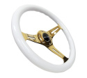 Classic Wood Grain Wheel350mm 3 Chrome Gold SpokesWhite Grip NRG
