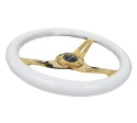 Classic Wood Grain Wheel350mm 3 Chrome Gold SpokesWhite Grip NRG