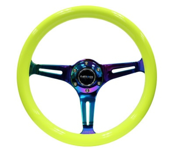 Classic Wood Grain Wheel350mm 3 Neochrome spokesNeon Yellow Paint NRG in the group Interior / Steering Wheels & Hubs / Sports steering wheels & Wooden steering wheels / Wood Steering Wheels at DDESIGN Scandinavia AB (NRG-ST-015MC-NYW)