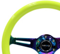 Classic Wood Grain Wheel350mm 3 Neochrome spokesNeon Yellow Paint NRG